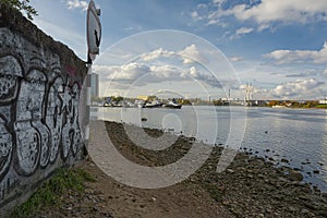 Vostochny Yacht Club on the banks of the Neva River in Rybatsky