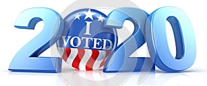 Vote 2020. Red, white, and blue voting pin in 2020 with I Voted text. 3d render