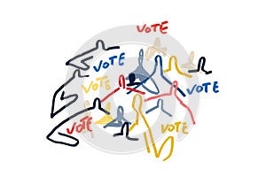 Vote with abstract people, expressionism and Keith Haring style art. Illustration Concept with people say vote. Concept to vote