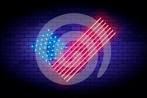 Vote America. Neon vector illustration with united states flag