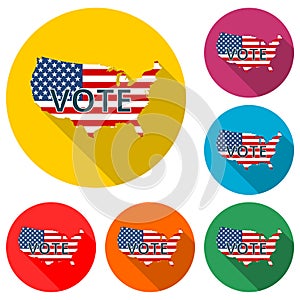 Vote American flag concept icon or logo, color set with long shadow