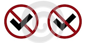 vote ban prohibit icon. Not allowed tick photo