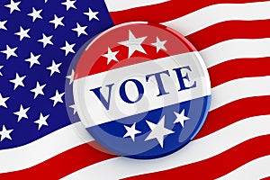 Vote button on American flag background