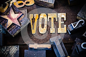 Vote Concept Wood and Rusted Metal Letters