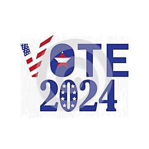 Vote Election 2024 text word blue red and white USA flag sign vector image