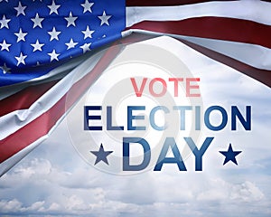 Vote Election Day written on under the USA flag photo