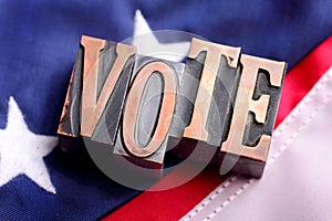 VOTE letters on American Flag