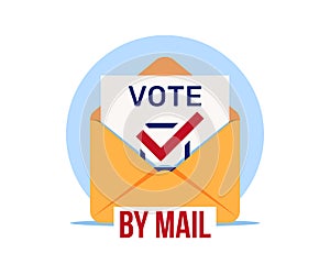 Vote by mail, vector icon. Distant voting. Open envelope with a ballot paper