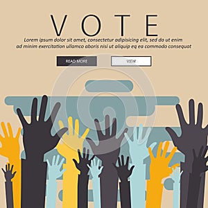 Vote now concept. Colorful up hands icon. Flat vector