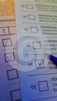 Vote on the paper ballot, select the checkbox with a blue pen