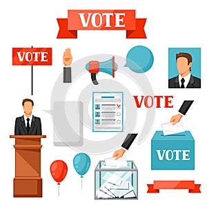 Vote political elections set of objects. Illustrations for campaign leaflets, web sites and flayers