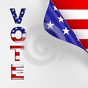 Vote in red, white, and blue American flag colors page turn background.
