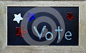Vote script, surrounded by red, white and blue stars