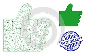 Vote Smart Distress Seal Stamp and Web Net Thumb Up Vector Icon
