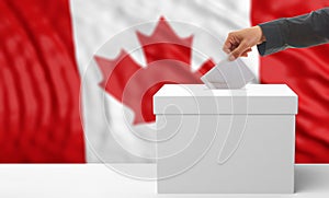Voter on a Canada flag background. 3d illustration