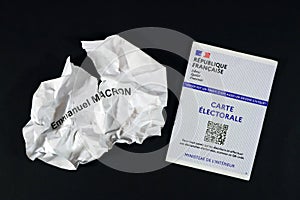 Voter card and ballot Macron crushed, torn photo