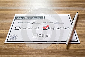 Voter registration card with Republican party selected