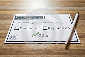 Voter registration card with third party selected