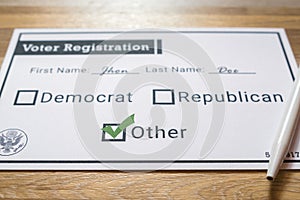 Voter registration card with third party selected - Close Up