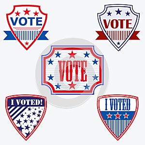 Voting badges featuring VOTE and I Voted text