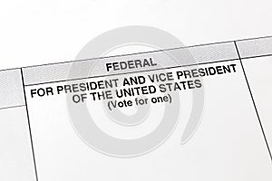 Voting ballot for president of United States of America