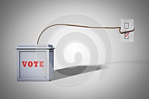 Voting box with rope gets one vote demonstrating Election fraud concept. 3D illustration.