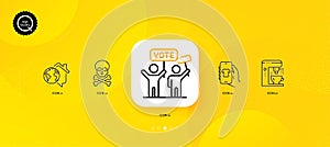 Voting campaign, Work home and Coffee maker minimal line icons. For web application, printing. Vector