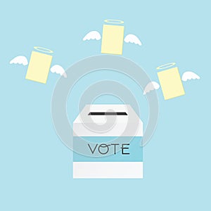 Voting concept by the ballot box and paper angel