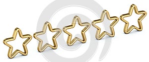 Voting concept rating FIVE outlined golden stars 3D