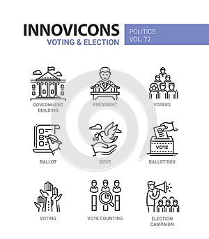 Voting and election - set of modern thin line design icons photo