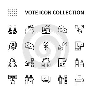 Voting and Election vector line icons. Election of candidates icons collection on white background. Voting symbol vector