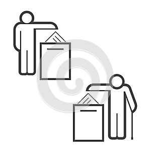 Voting in elections. Young voter and old voter. Infographics of voting by age. Ballot boxe vector icon