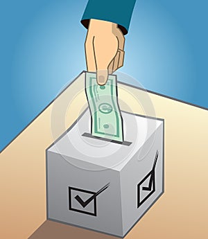 Voting with money and political bribing illustration