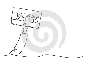 Voting One line drawing isolated on white background