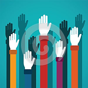 Voting rising hands vector concept in flat style