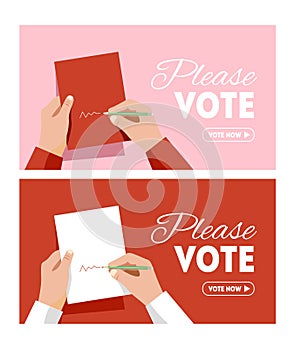 Voting on a sheet hands with pen