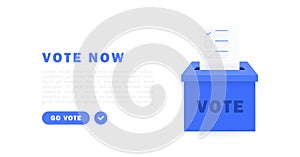 Voting web banner design concept. Voter ballot going into a ballot box. Online voting and election. Isometric vector illustration