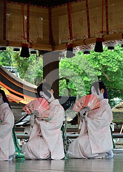 Votive dance by Maiko girls, Gion festival scene.