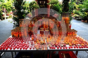 Votive lamps at Ngoc Hoang Temple in Saigon, Vietnam