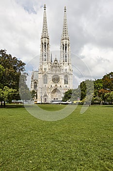 Votivkirche neogothic style church in Ringstrasse street. Central Vienna. Austria