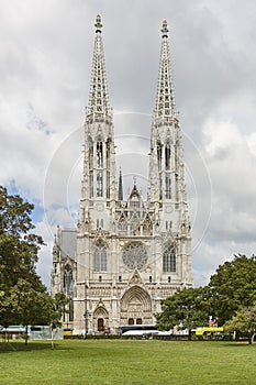 Votivkirche neogothic style church in Ringstrasse street. Central Vienna. Austria