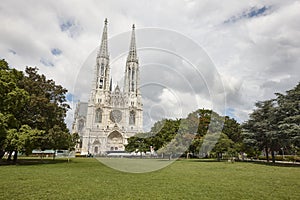 Votivkirche neogothic style church in Ringstrasse street. Central Vienna. Austria