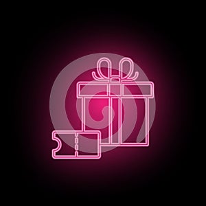 Voucher, box, gift neon icon can be used to illustrate topics about SEO optimization, data analytics, website performace - Vector