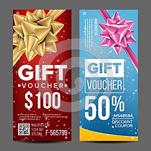 Voucher Coupon Template Vector. Vertical Leaflet Offer. Promotion Advertisement. Special Offer. Free Gift Illustration