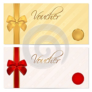 Voucher, Gift certificate, Coupon template. Bow