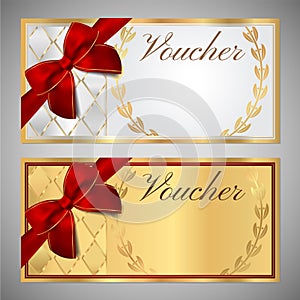 Voucher, Gift certificate, Coupon template with red bow ribbon
