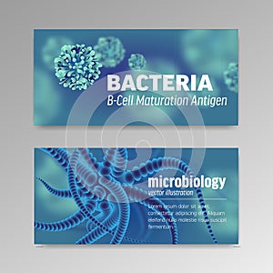 Voucher about microbiology and viruses. 3d microscopic bacteria