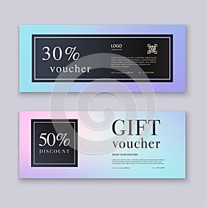 Voucher template with color gift box, certificate. Background design coupon, invitation, currency. Vector illustration