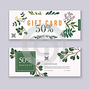 Voucher template with color gift box, certificate. Background design coupon, invitation, currency. Vector illustration