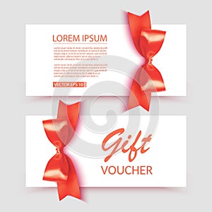 Voucher template with red bow, ribbons. Design usable for gift coupon, voucher, invitation, certificate, etc